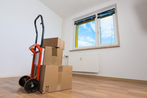 Packed boxes and furniture ready for removals in Hydepark